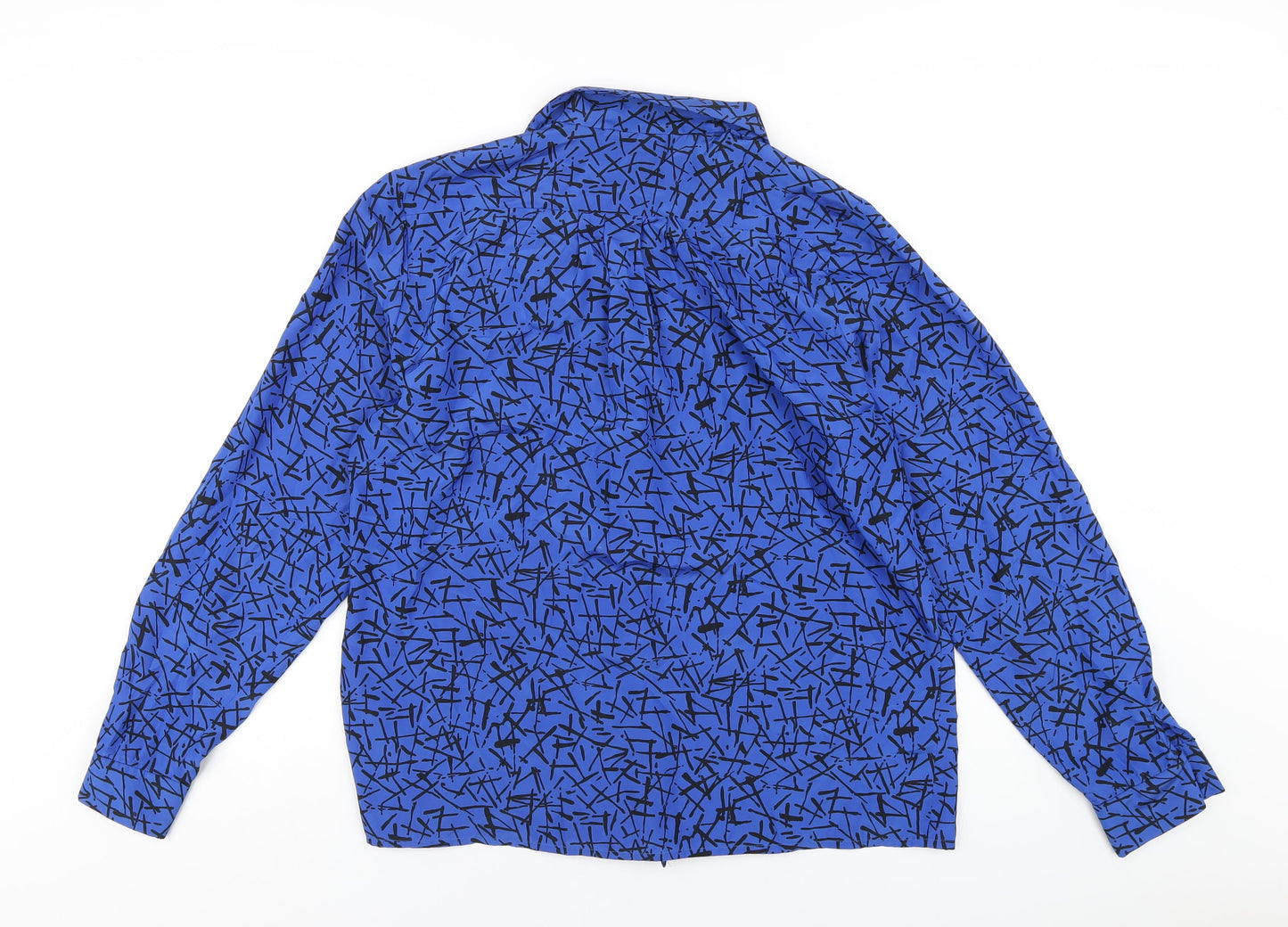 Albert Nipon Womens Blue Geometric Polyester Basic Blouse Size 16 V-Neck