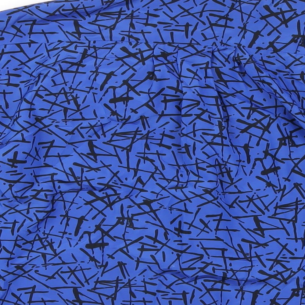 Albert Nipon Womens Blue Geometric Polyester Basic Blouse Size 16 V-Neck
