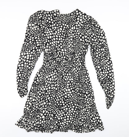New Look Womens Black Geometric Viscose A-Line Size 10 V-Neck Pullover