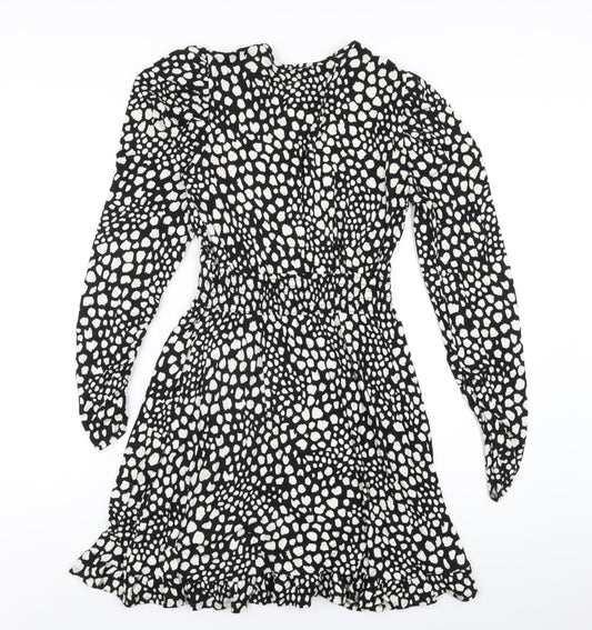 New Look Womens Black Geometric Viscose A-Line Size 10 V-Neck Pullover