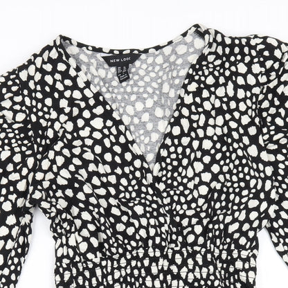 New Look Womens Black Geometric Viscose A-Line Size 10 V-Neck Pullover