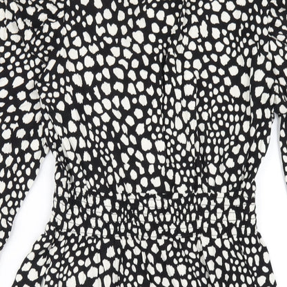 New Look Womens Black Geometric Viscose A-Line Size 10 V-Neck Pullover