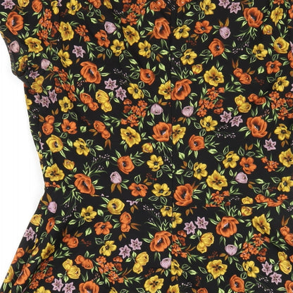 New Look Womens Black Floral Polyester A-Line Size 6 Round Neck Zip