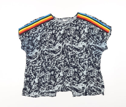 Noisy may Womens Blue Geometric Viscose Basic T-Shirt Size L Round Neck