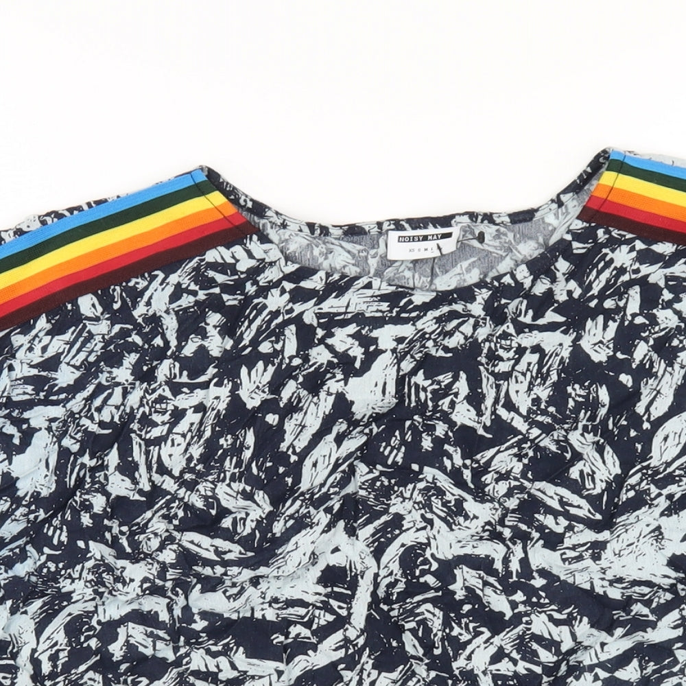 Noisy may Womens Blue Geometric Viscose Basic T-Shirt Size L Round Neck