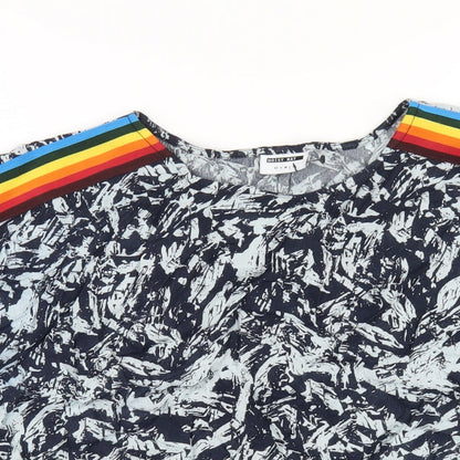 Noisy may Womens Blue Geometric Viscose Basic T-Shirt Size L Round Neck