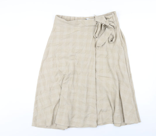 Classic Womens Beige Plaid Polyester A-Line Skirt Size 14 Zip