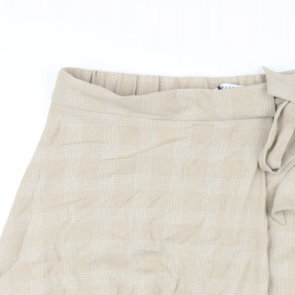 Classic Womens Beige Plaid Polyester A-Line Skirt Size 14 Zip