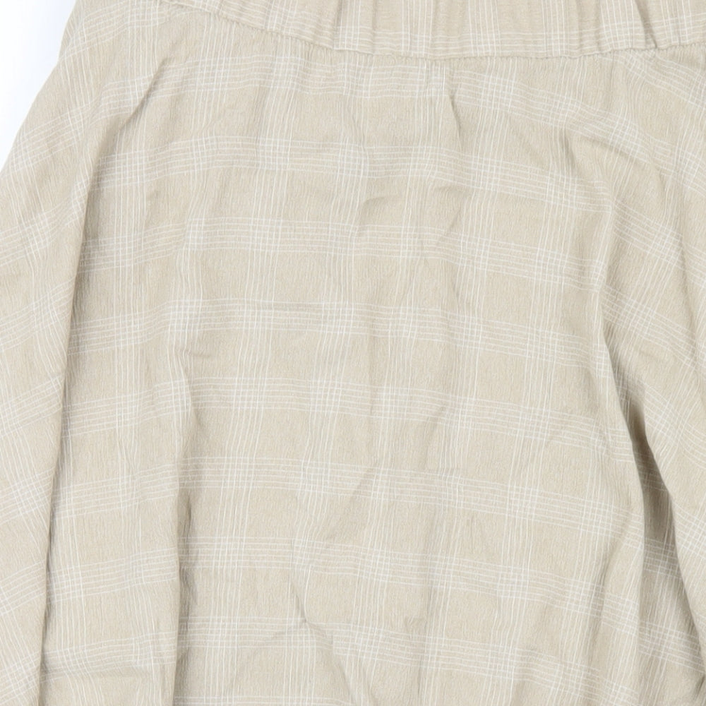 Classic Womens Beige Plaid Polyester A-Line Skirt Size 14 Zip