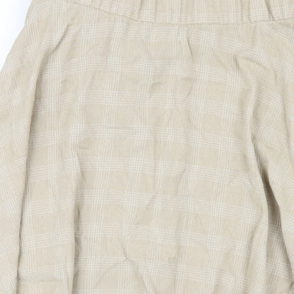 Classic Womens Beige Plaid Polyester A-Line Skirt Size 14 Zip