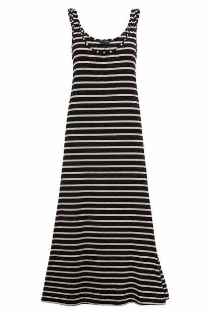 Dorothy Perkins Womens Black Striped Viscose Maxi Size 10 Scoop Neck Pullover