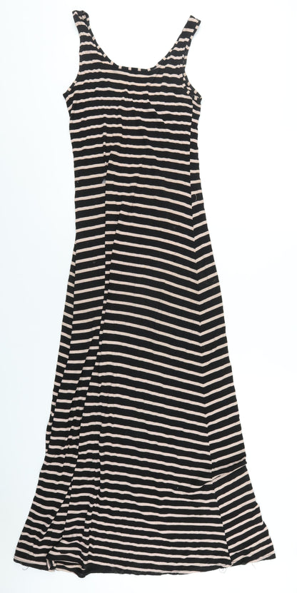 Dorothy Perkins Womens Black Striped Viscose Maxi Size 10 Scoop Neck Pullover