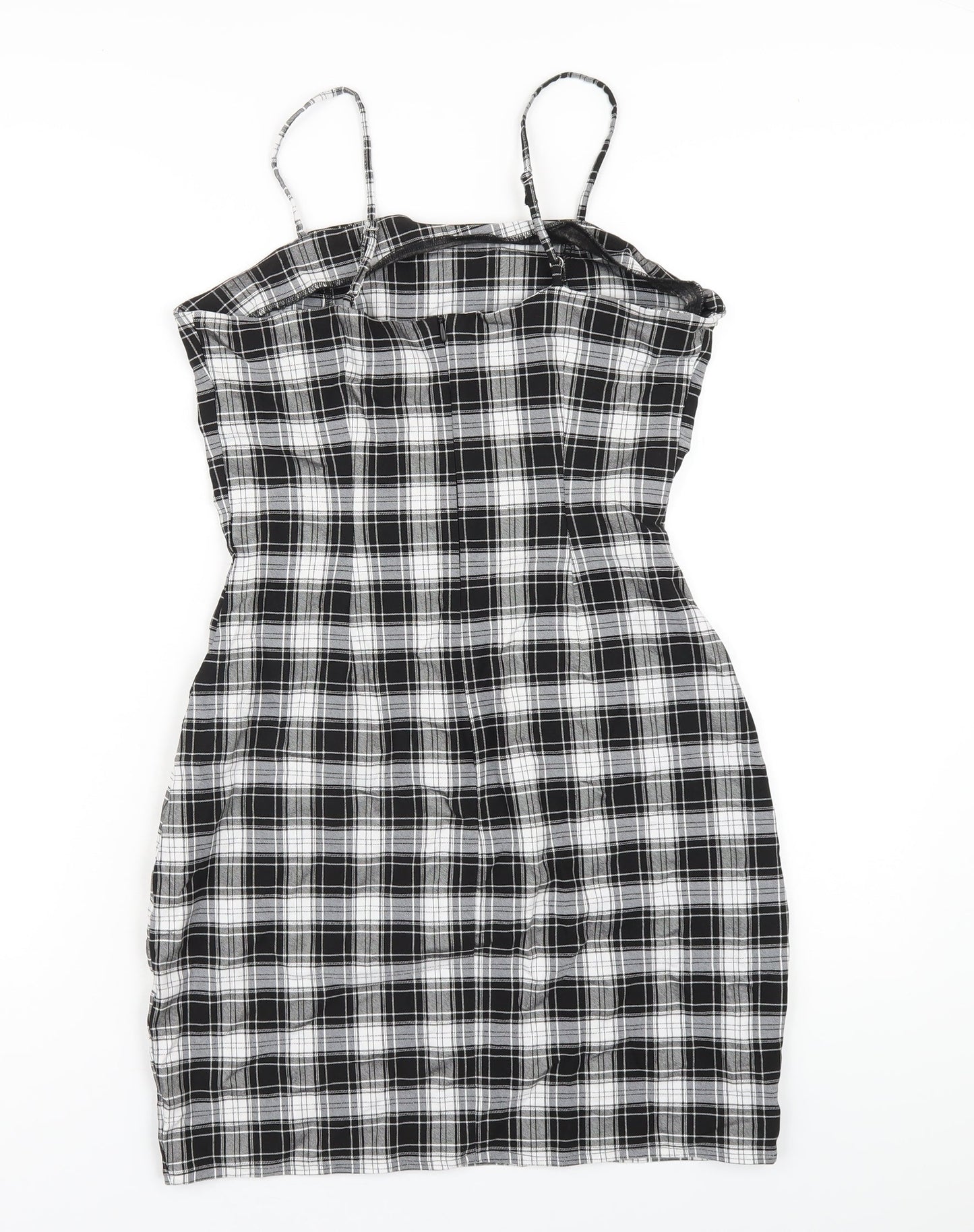 New Look Girls Black Plaid Vinyl Mini Size 15 Years Square Neck Zip