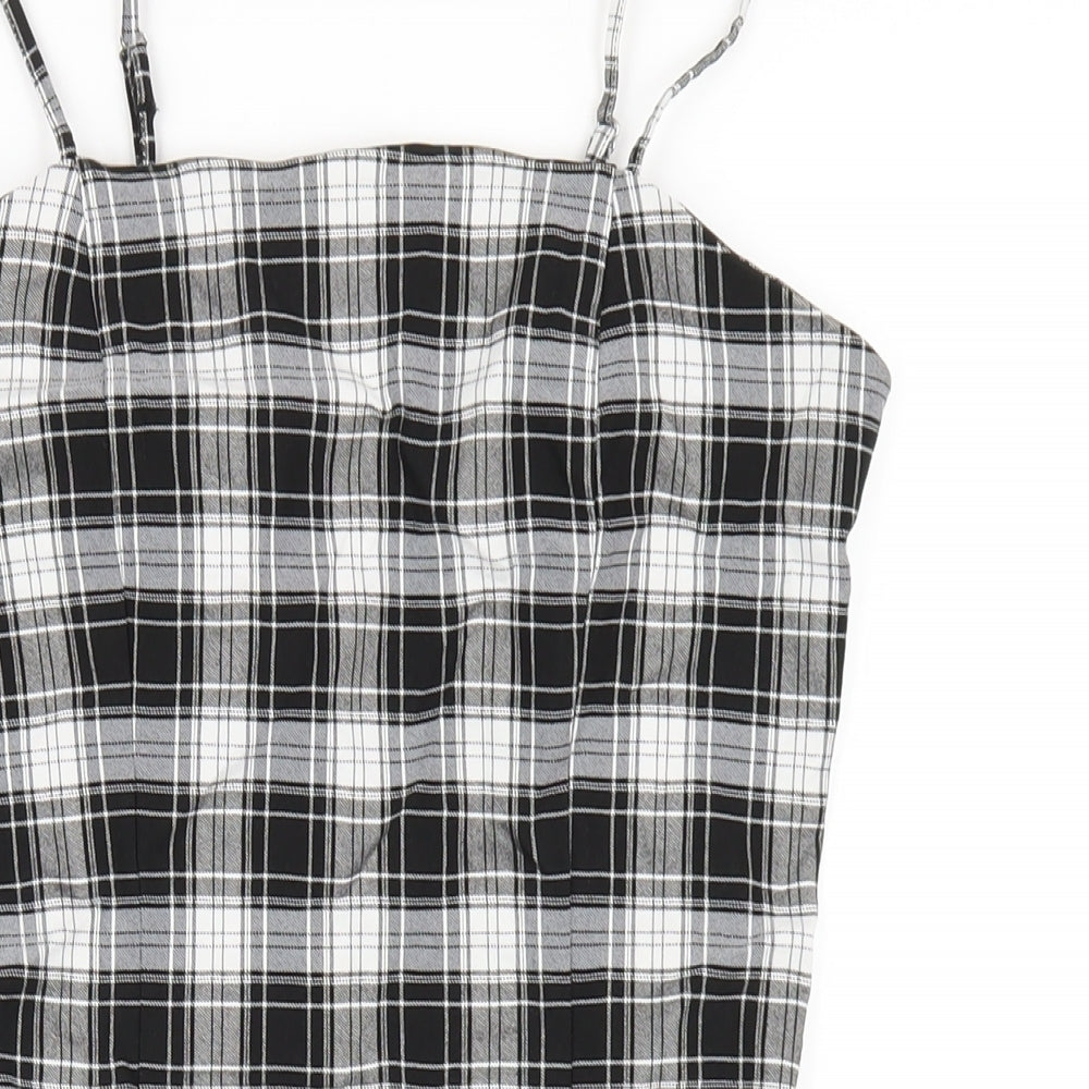 New Look Girls Black Plaid Vinyl Mini Size 15 Years Square Neck Zip