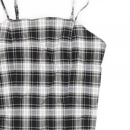 New Look Girls Black Plaid Vinyl Mini Size 15 Years Square Neck Zip