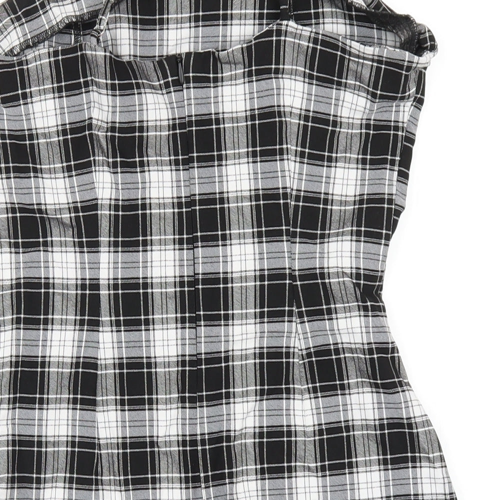New Look Girls Black Plaid Vinyl Mini Size 15 Years Square Neck Zip