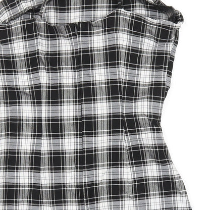 New Look Girls Black Plaid Vinyl Mini Size 15 Years Square Neck Zip