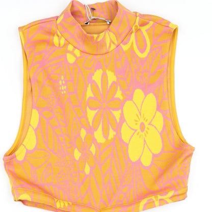 Zara Womens Orange Floral Polyester Bodycon Size M Roll Neck Pullover