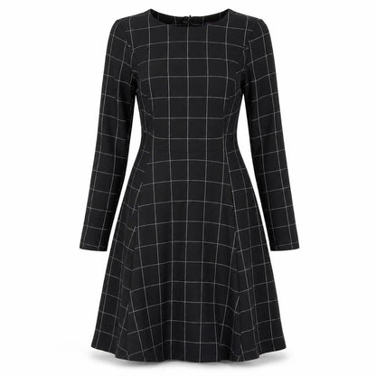 Marks and Spencer Womens Black Check Viscose A-Line Size 8 Round Neck Zip