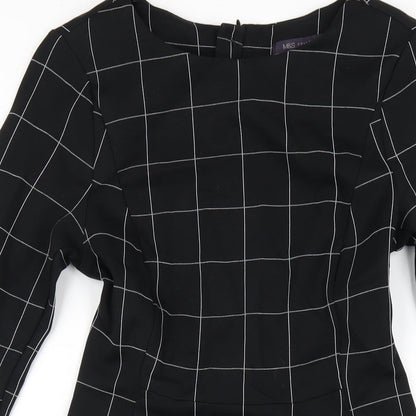 Marks and Spencer Womens Black Check Viscose A-Line Size 8 Round Neck Zip