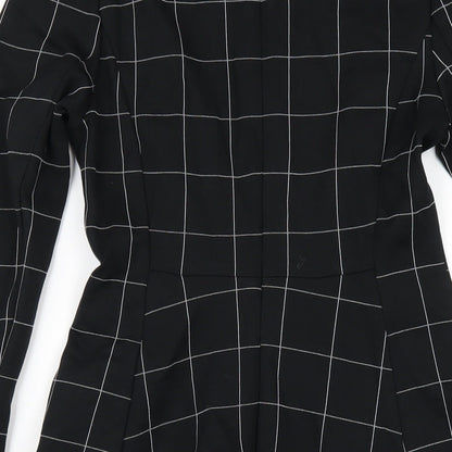Marks and Spencer Womens Black Check Viscose A-Line Size 8 Round Neck Zip