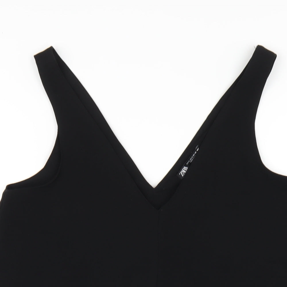 Zara Womens Black Polyester Tank Dress Size S V-Neck Pullover