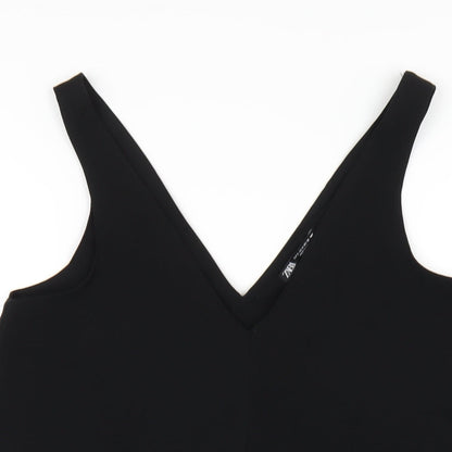 Zara Womens Black Polyester Tank Dress Size S V-Neck Pullover