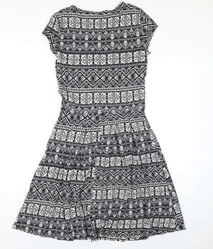 Dorothy Perkins Womens Black Geometric Cotton A-Line Size 10 Round Neck Pullover