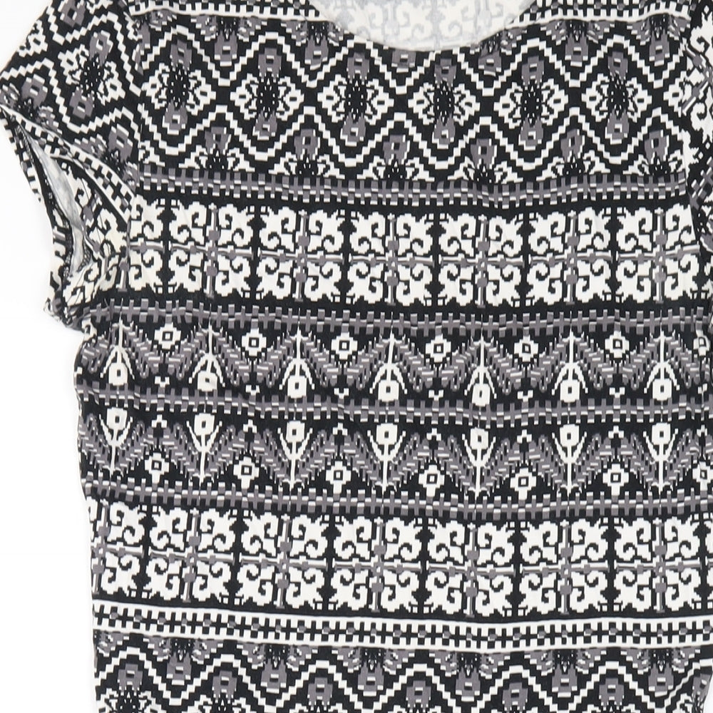 Dorothy Perkins Womens Black Geometric Cotton A-Line Size 10 Round Neck Pullover