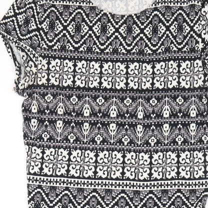 Dorothy Perkins Womens Black Geometric Cotton A-Line Size 10 Round Neck Pullover