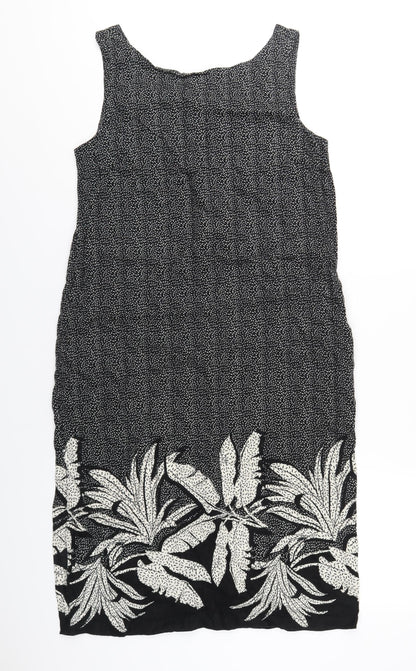 NEXT Womens Black Geometric Linen Tank Dress Size 10 Scoop Neck Pullover