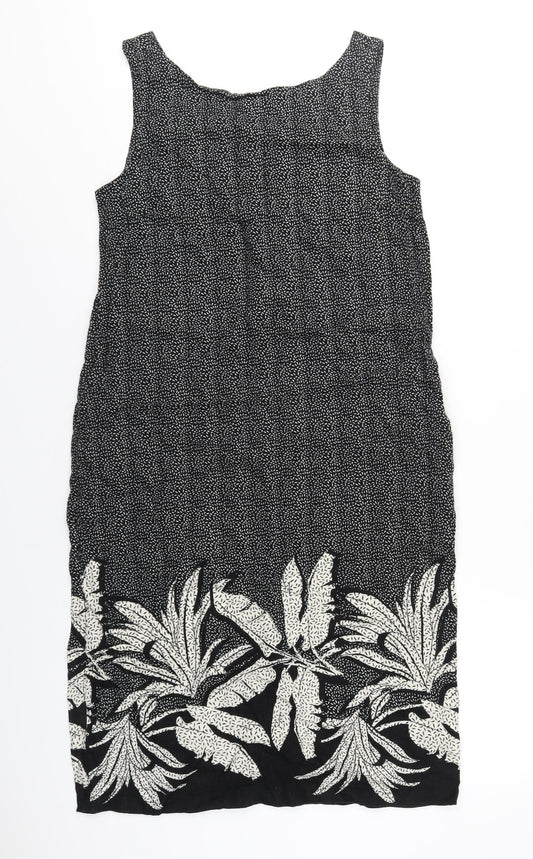 NEXT Womens Black Geometric Linen Tank Dress Size 10 Scoop Neck Pullover