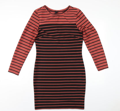 H&M Womens Black Striped Polyester Bodycon Size M Round Neck Pullover