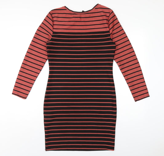 H&M Womens Black Striped Polyester Bodycon Size M Round Neck Pullover