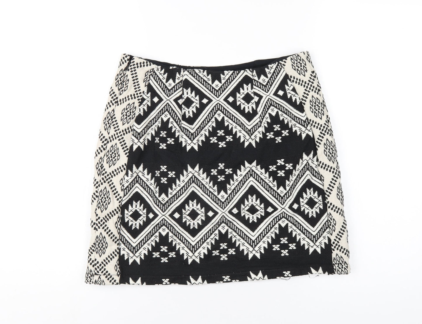 Marks and Spencer Womens Black Geometric Polyester A-Line Skirt Size 8 Zip