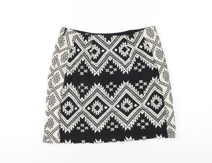 Marks and Spencer Womens Black Geometric Polyester A-Line Skirt Size 8 Zip