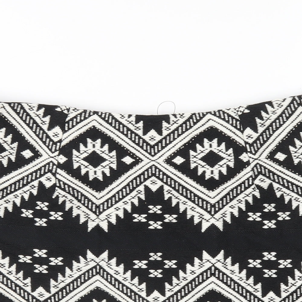 Marks and Spencer Womens Black Geometric Polyester A-Line Skirt Size 8 Zip