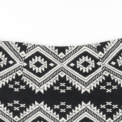 Marks and Spencer Womens Black Geometric Polyester A-Line Skirt Size 8 Zip