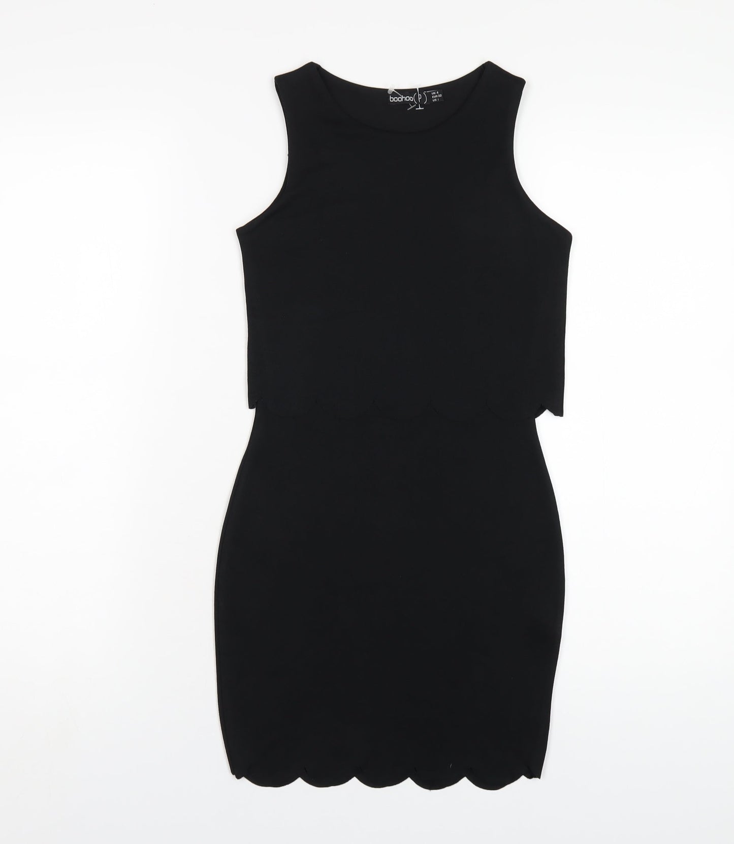 Boohoo Womens Black Polyester Bodycon Size 4 Round Neck Pullover