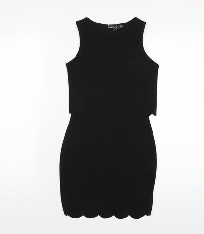 Boohoo Womens Black Polyester Bodycon Size 4 Round Neck Pullover