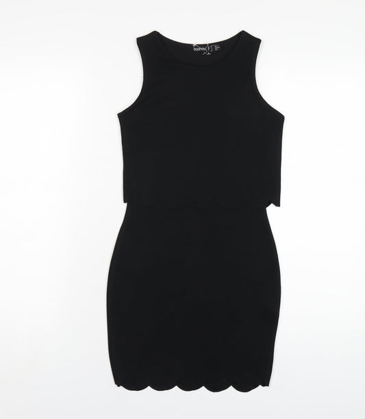 Boohoo Womens Black Polyester Bodycon Size 4 Round Neck Pullover