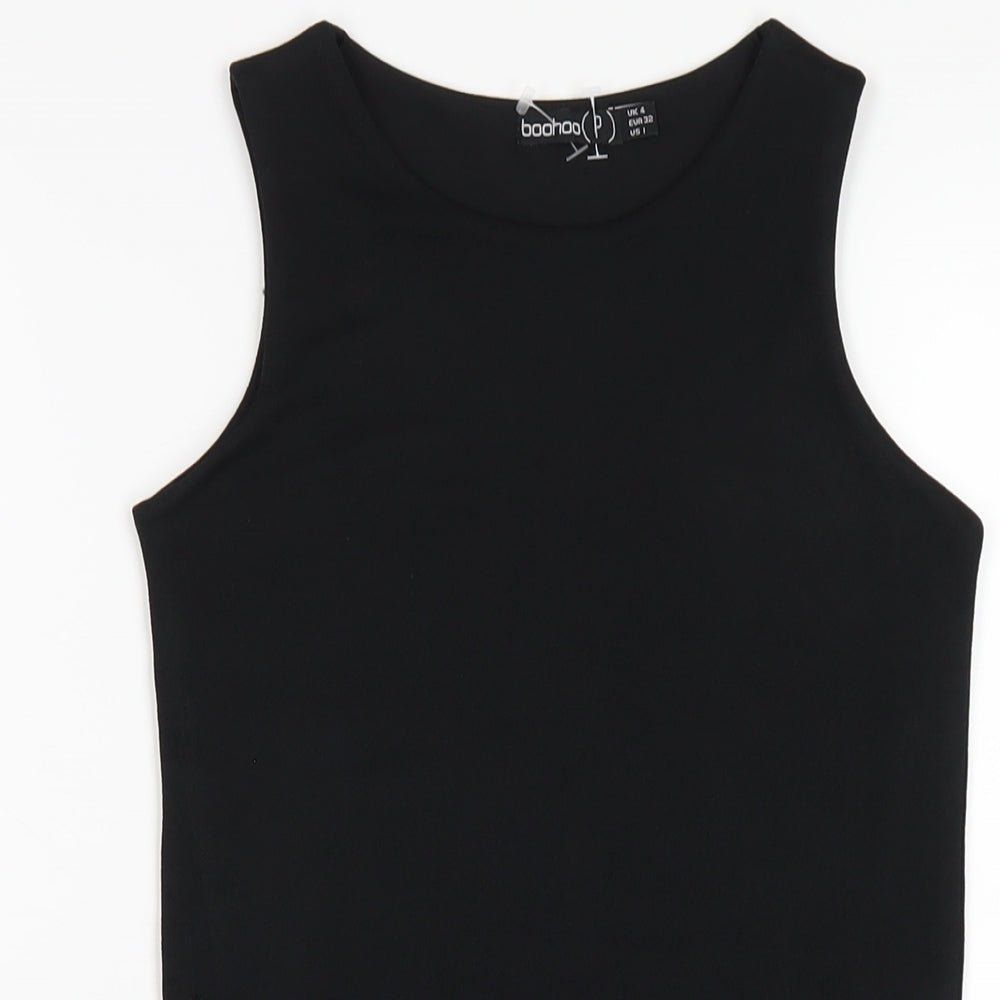 Boohoo Womens Black Polyester Bodycon Size 4 Round Neck Pullover