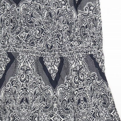 Marks and Spencer Womens Blue Geometric Viscose A-Line Size 14 V-Neck Pullover