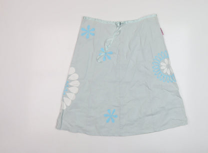 Jpoules Womens Blue Geometric Cotton A-Line Skirt Size M Zip