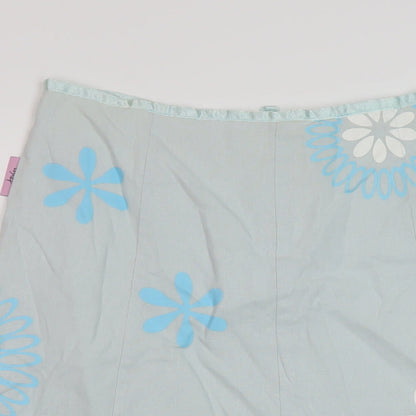 Jpoules Womens Blue Geometric Cotton A-Line Skirt Size M Zip