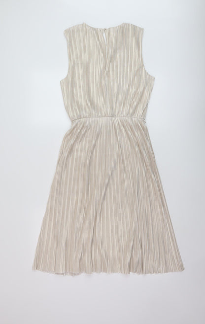 Miss Selfridge Womens Gold Polyester A-Line Size 12 Round Neck Button