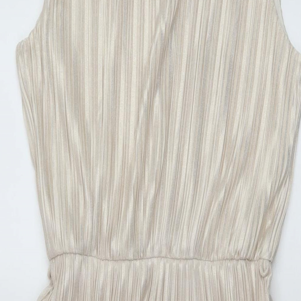 Miss Selfridge Womens Gold Polyester A-Line Size 12 Round Neck Button