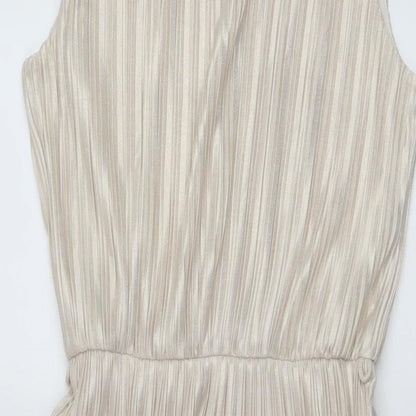 Miss Selfridge Womens Gold Polyester A-Line Size 12 Round Neck Button