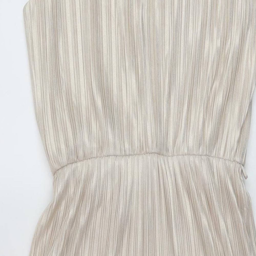 Miss Selfridge Womens Gold Polyester A-Line Size 12 Round Neck Button