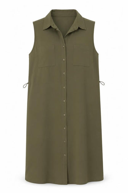 Adrienne Vittadini Womens Green Polyester Shirt Dress Size 10 Collared Button